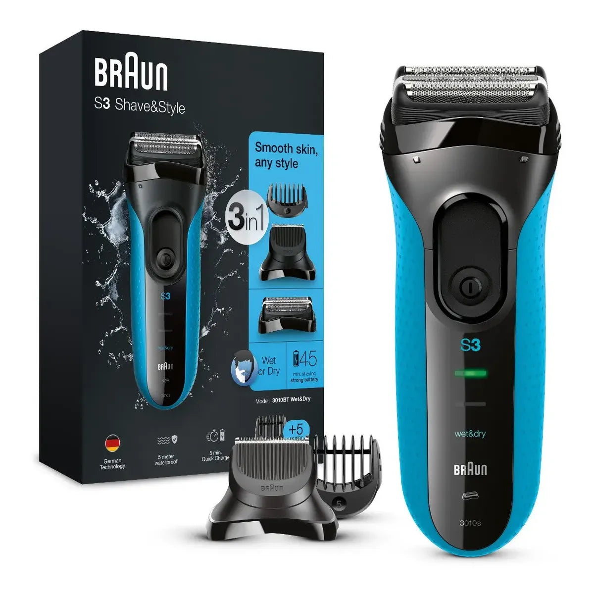 Máquina Afeitadora Eléctrica Braun Series 3, 3010bt De Barba Color Negro/Azu