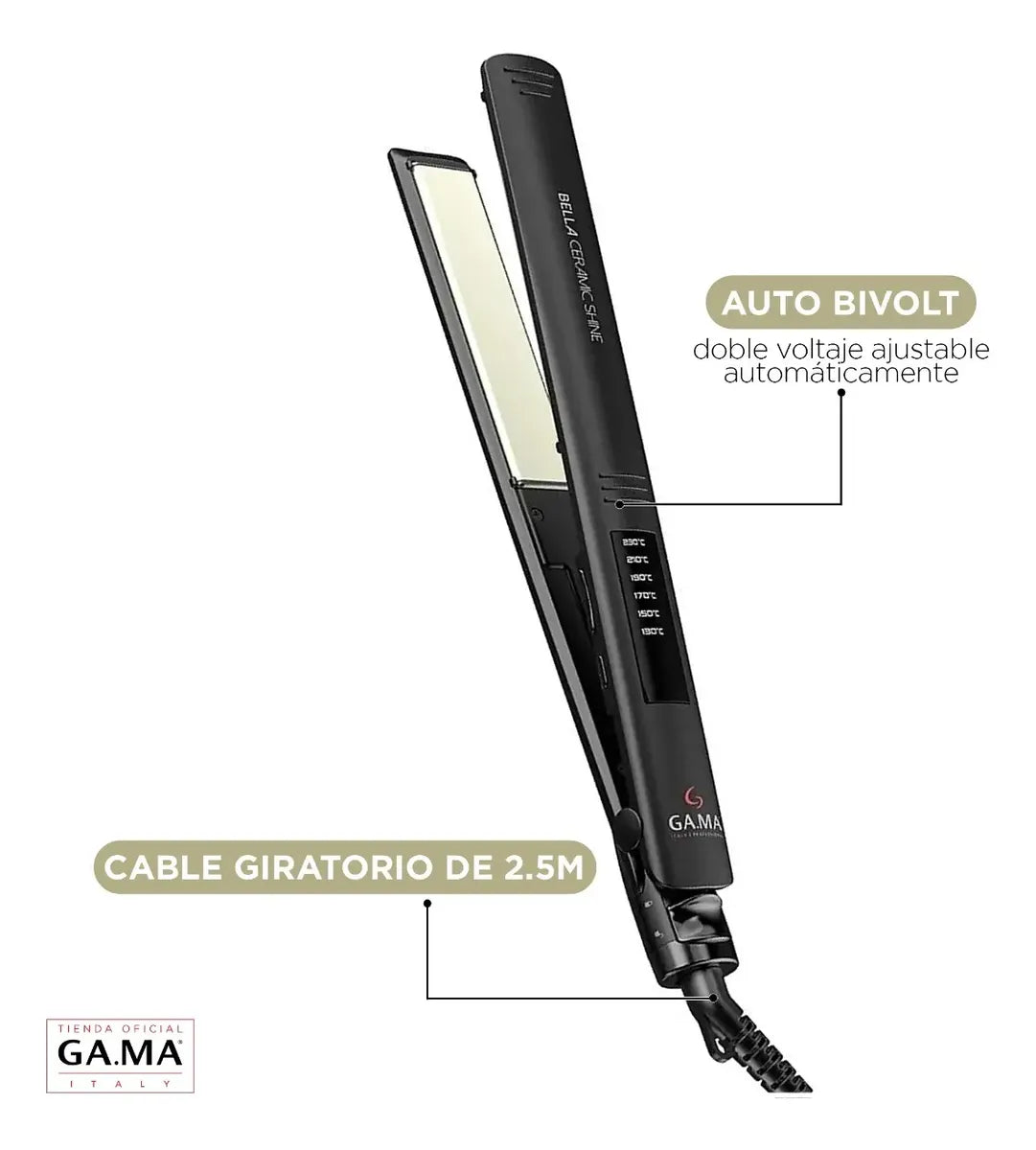 Plancha Alisadora Gama Elegance Bella Ceramic Shine Ion Led