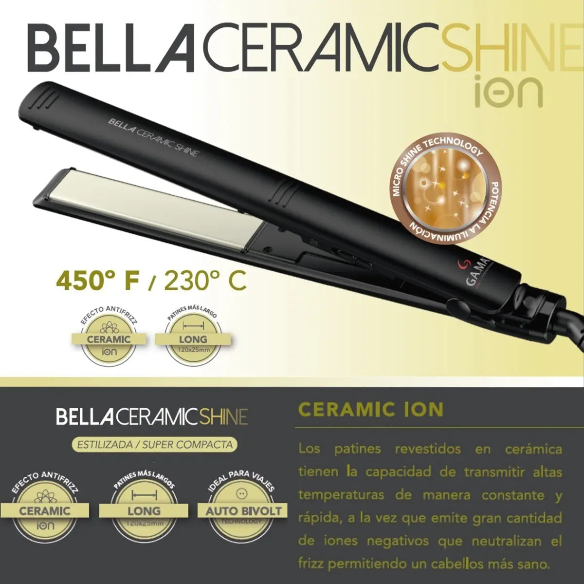 Plancha de cabello GA.MA Italy Elegance Bella Shine Ceramic Ion negra